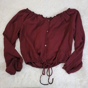 Fashion Nova Burgundy Off-Shoulder Blouse Large